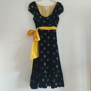 Anthro Spotlight Black Velvet Polka Dot Dress